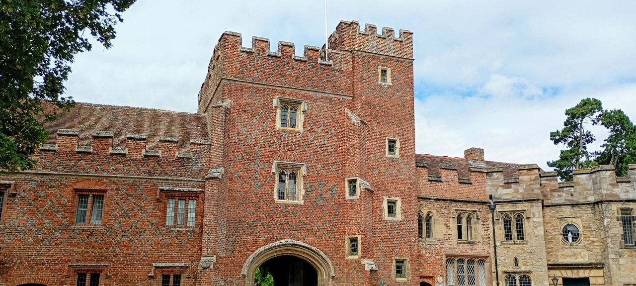 The red-brick gatehouse tower of Buckden Towers